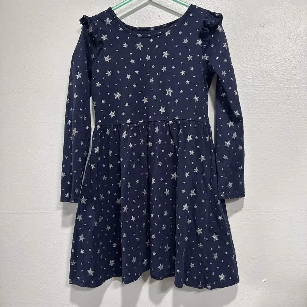 Girls Clothes Glitter Star Dress, Tutu Skirt and Plaid Top Size 4-5 Pink Blue